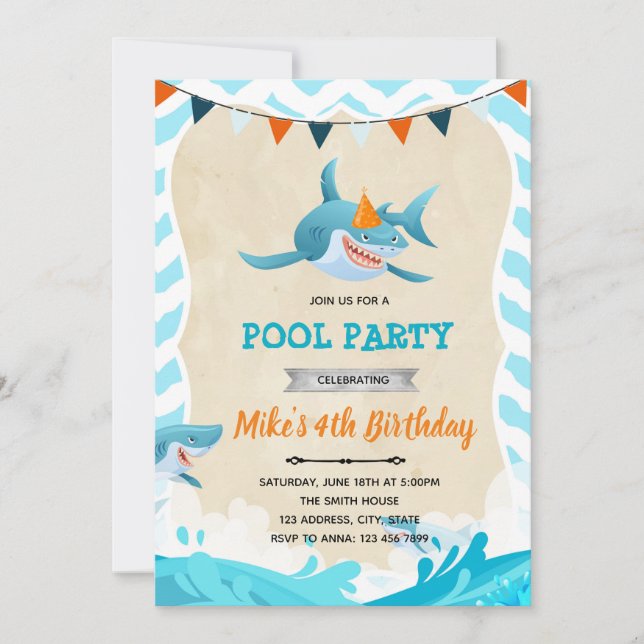 Invitation d'anniversaire requin (Devant)