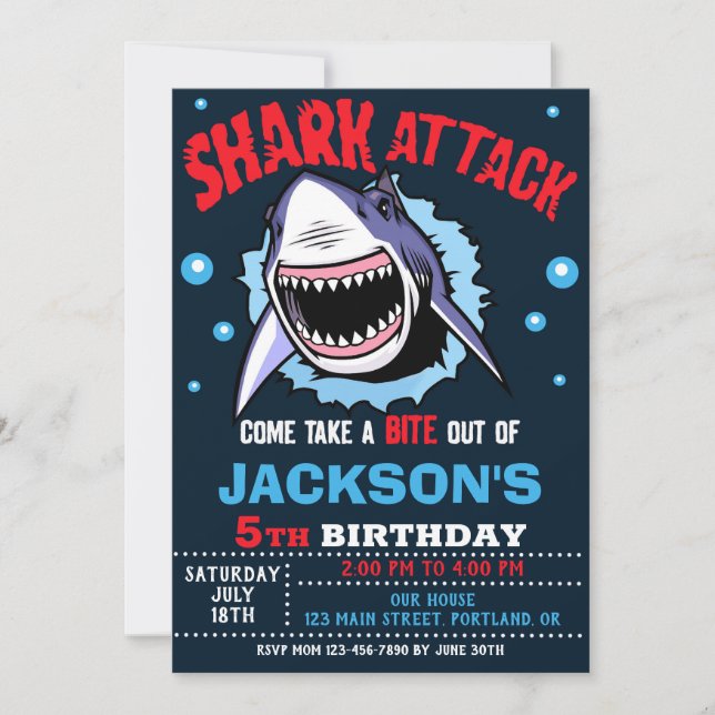 Invitation d'anniversaire requin - Fête d'attaque  (Devant)