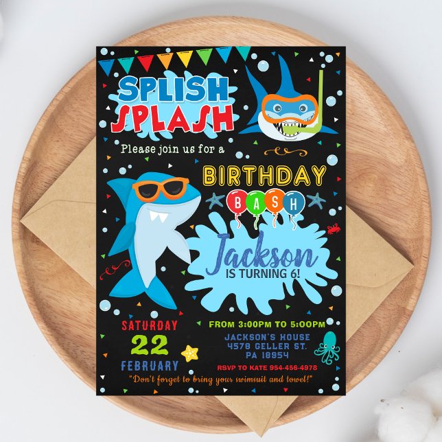 Invitation d'anniversaire Requin Fête Splash Splas (Créateur téléchargé)