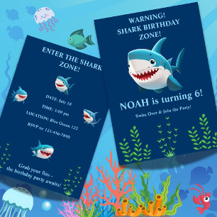 Invitation d'anniversaire requin garçon   Modifiab