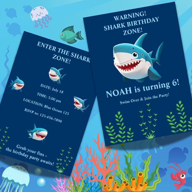 Invitation d'anniversaire requin garçon | Modifiab (Créateur téléchargé)