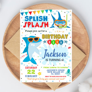 Invitation d'anniversaire Requin Splash Splash Fêt