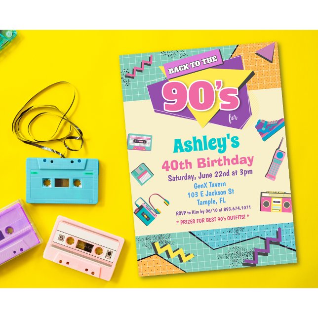 Invitation d'anniversaire Retour aux années 90 (Créateur téléchargé)