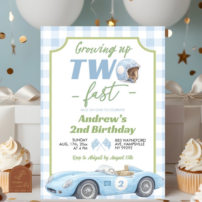 Invitation d'anniversaire rétro bleu prépa TWO Fas (Créateur téléchargé)