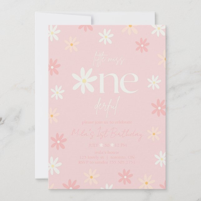 Invitation d'anniversaire rétro boho Daisy 1er ann (Devant)