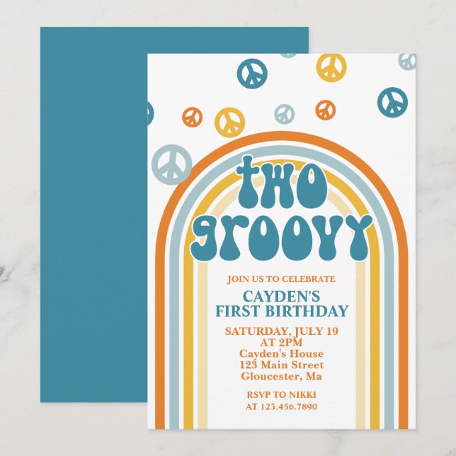 Invitation d'anniversaire rétro funky pour garçon  (Devant / Derrière)