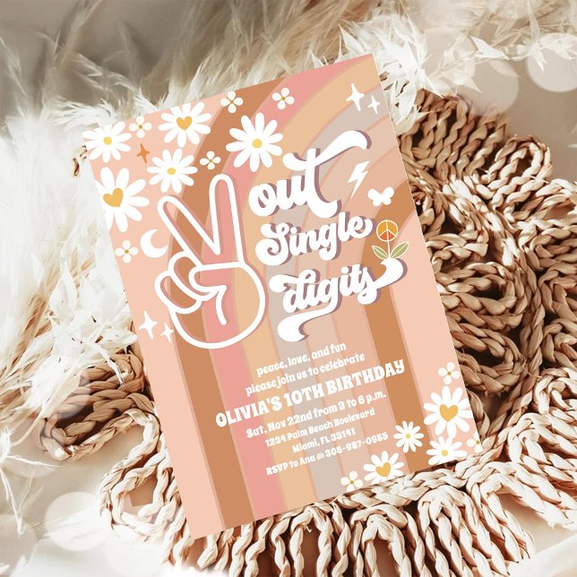 Invitation d'anniversaire rétro groovy 10 ans (Créateur téléchargé)