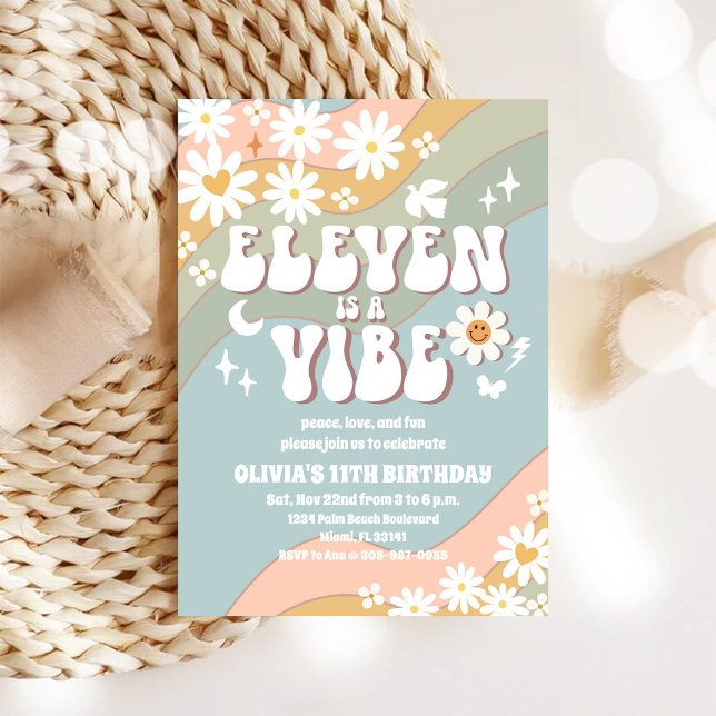 Invitation d'anniversaire Rétro Groovy 11 ans (Créateur téléchargé)