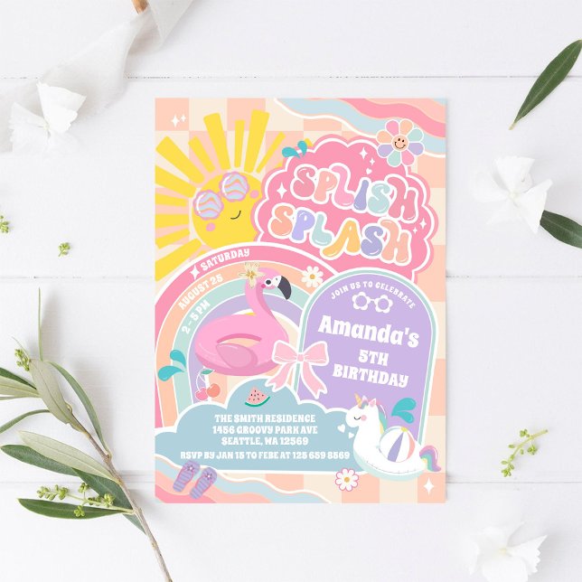 Invitation d'anniversaire Rétro Groovy Daisy Splis (Créateur téléchargé)