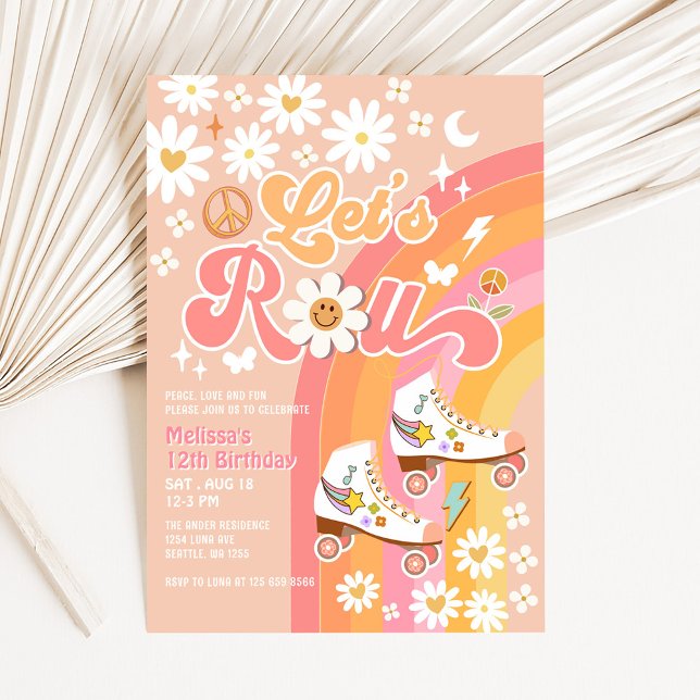 Invitation d'anniversaire Rétro Groovy Let's Peach (Créateur téléchargé)