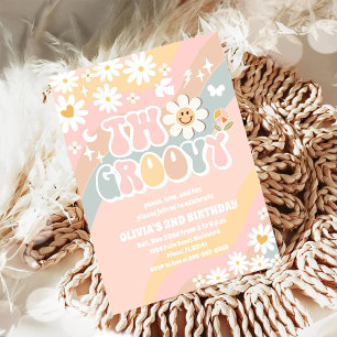 Invitation d'anniversaire rétro groovy pour 2 ans