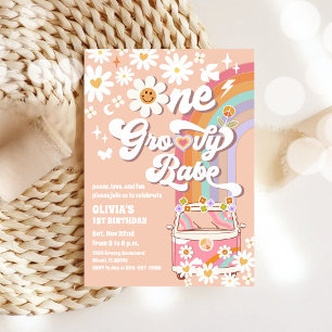 Invitation d'anniversaire rétro groovy pour les 1