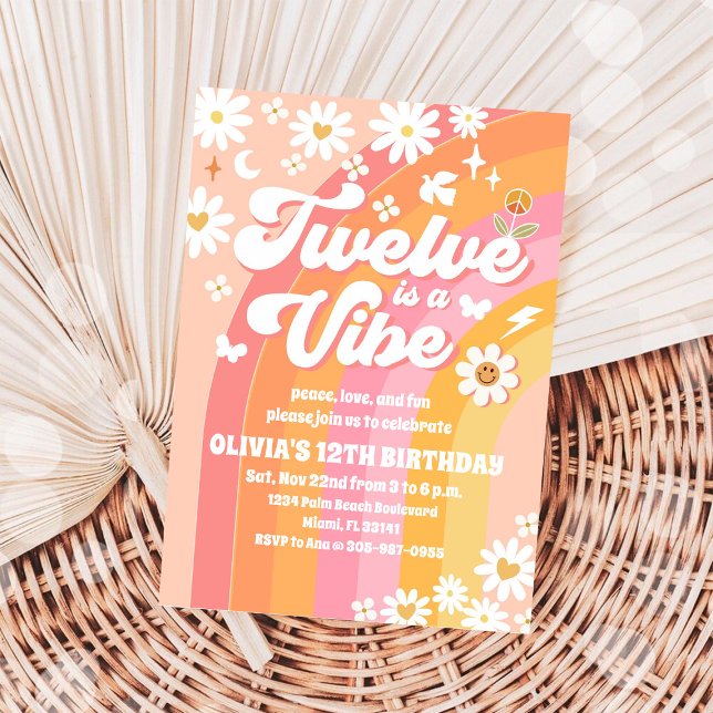 Invitation d'anniversaire Rétro Groovy pour les 12 (Créateur téléchargé)
