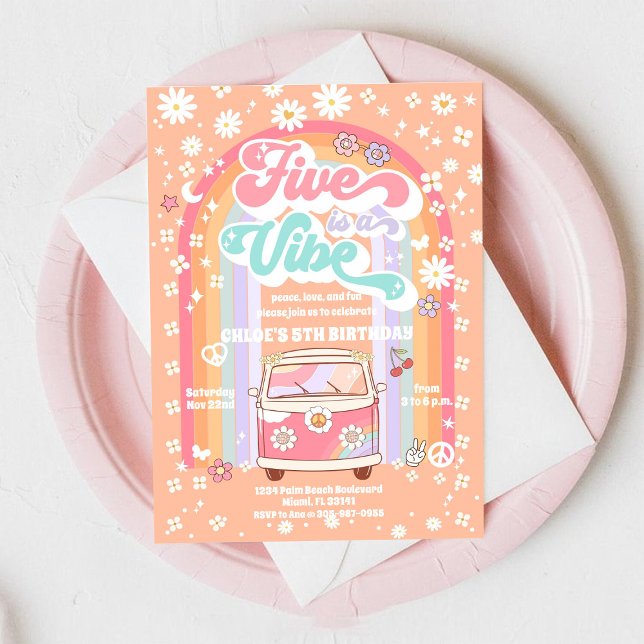 Invitation d'anniversaire rétro hippie (Créateur téléchargé)