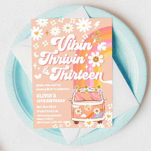 Invitation d'anniversaire rétro hippie