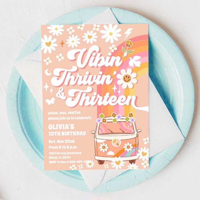 Invitation d'anniversaire rétro hippie (Créateur téléchargé)