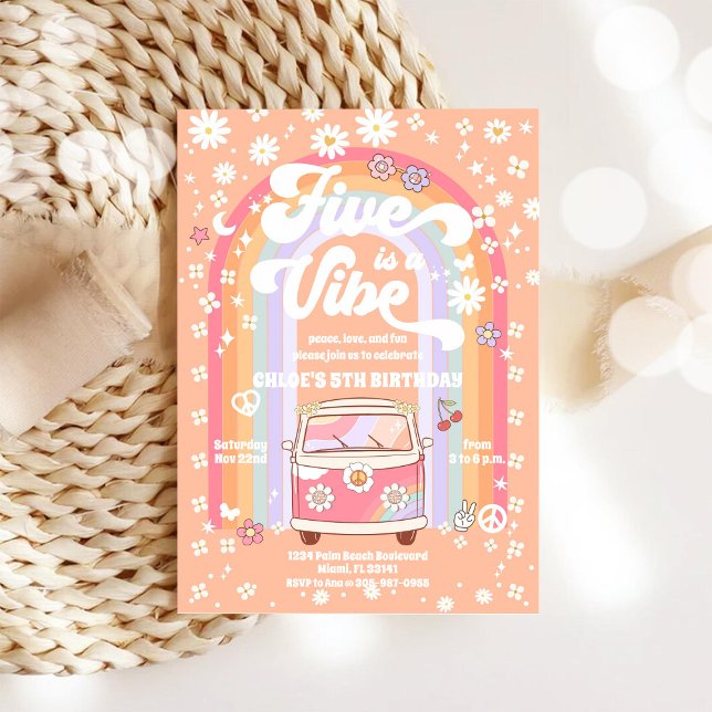 Invitation d'anniversaire rétro hippie (Créateur téléchargé)