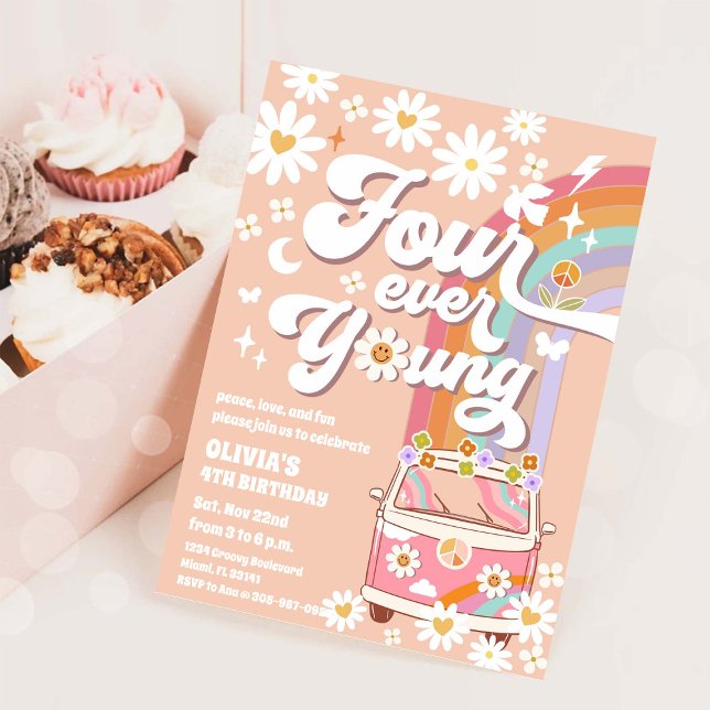 Invitation d'anniversaire rétro hippie (Créateur téléchargé)