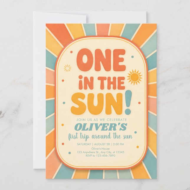 Invitation d'anniversaire Retro One in the Sun 1èr (Devant)