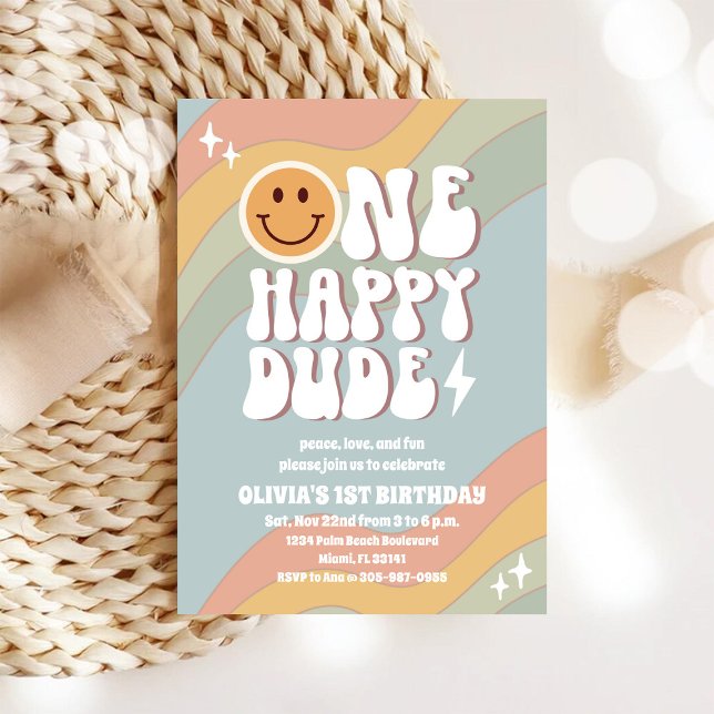 Invitation d'anniversaire Rétro Pastel 1ère année (Créateur téléchargé)