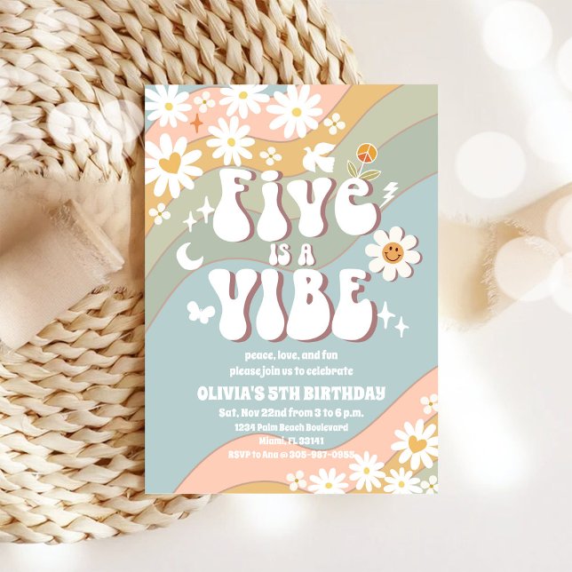 Invitation d'anniversaire Rétro Pastel 5 ans (Créateur téléchargé)