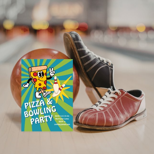 Invitation d'anniversaire Retro Pizza et Bowling (Créateur téléchargé)