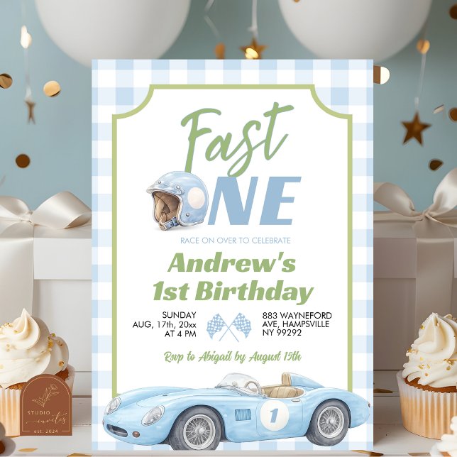 Invitation d'anniversaire rétro prépa bleu FAST ON (Créateur téléchargé)