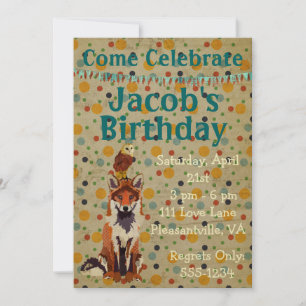 Invitation d'anniversaire Retro Red Fox & Owl