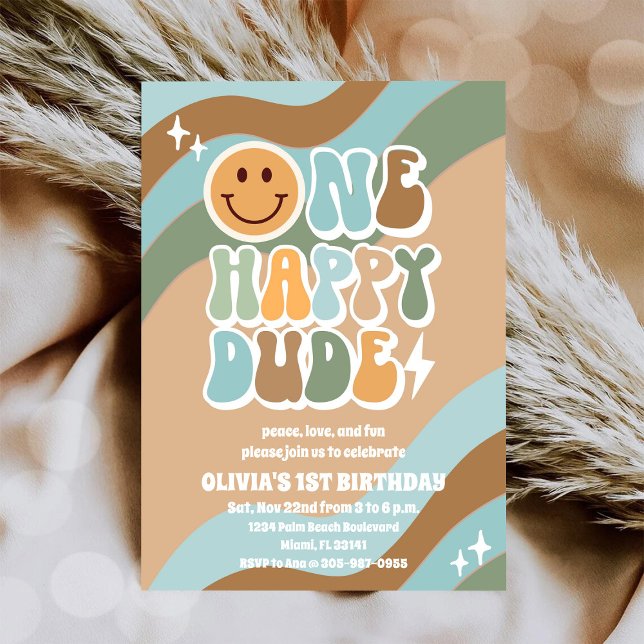 Invitation d'anniversaire Retro Smiley 1ère année (Créateur téléchargé)