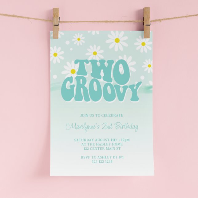 Invitation d'anniversaire Retro Two Groovy Daisy 2 (Créateur téléchargé)