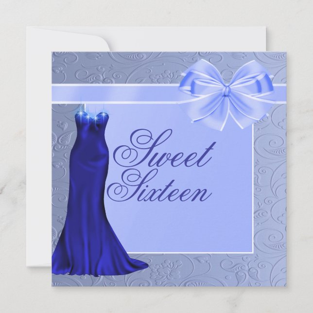 Invitation d'anniversaire robe en soie bleue et no (Devant)
