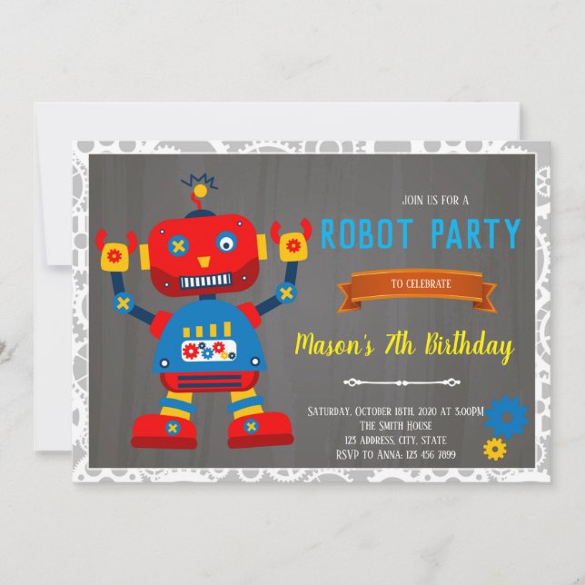 Invitation d'anniversaire robot (Devant)