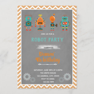 Invitation d'anniversaire robot vintage