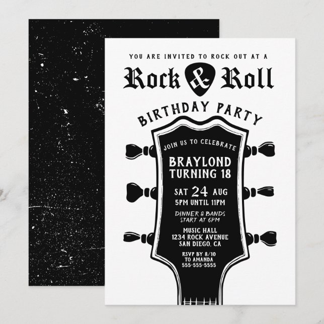 Invitation d'anniversaire Rock N Roll à la guitare (Devant / Derrière)