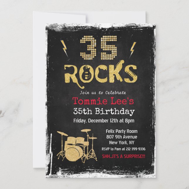 Invitation d'anniversaire Rock Star 35 Rocks (Devant)