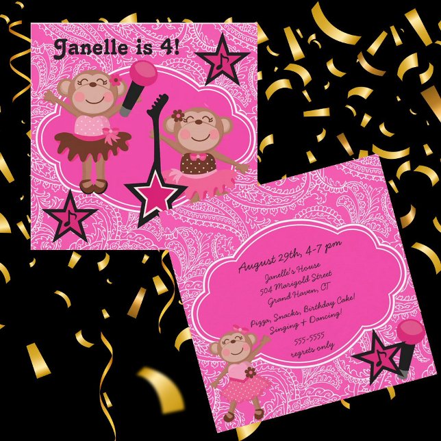 Invitation d'anniversaire Rock Star Monkeys (Créateur téléchargé)
