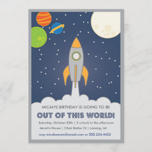 invitation d'anniversaire Rocket Ship Space