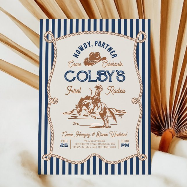 Invitation d'anniversaire Rodeo Navy Stripe (Créateur téléchargé)