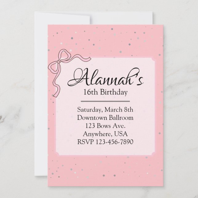 Invitation d'anniversaire rose  (Devant)