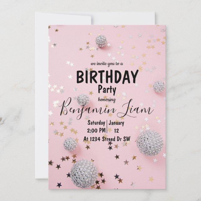 Invitation d'anniversaire rose (Devant)
