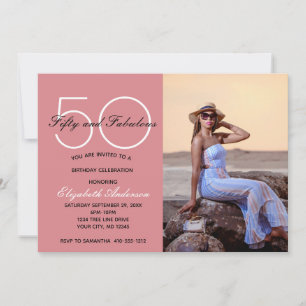 Invitation d'anniversaire rose 50 ans et fabuleuse