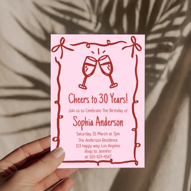 Invitation d'anniversaire rose « À 30 ans »        (Créateur téléchargé)