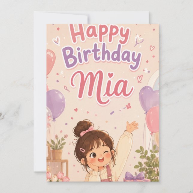 Invitation d'anniversaire rose adorable (Devant)
