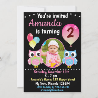 Invitation d'anniversaire Rose Blue Owl