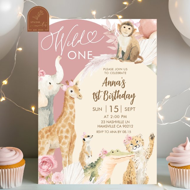 Invitation d'anniversaire Rose Boho Safari Wild On (Créateur téléchargé)