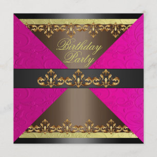 Invitation d'anniversaire rose/Brown et or Damask
