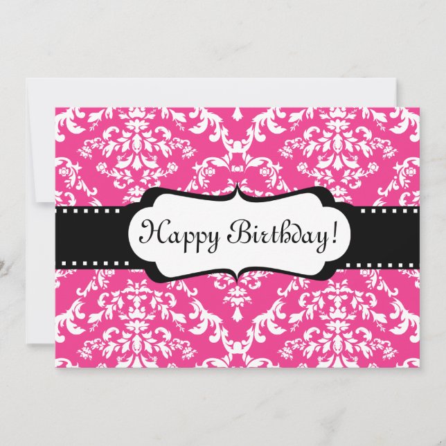 Invitation d'anniversaire rose Cute Damask Sweet 1 (Devant)