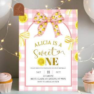 Invitation d'anniversaire rose et jaune Bow Sweet 