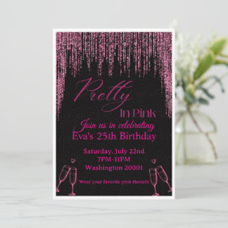Invitation d'anniversaire rose et noir