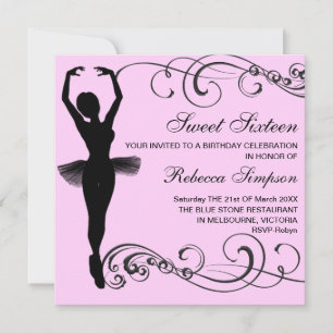 Invitation d'anniversaire rose et noir Ballerina &